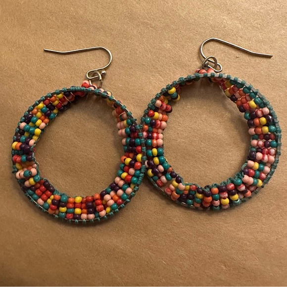 Colorful Beaded Hoop Earrings - Picture 6 of 7